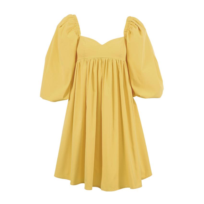 Yellow Puffy Sleeve Dress – Cloz Online
